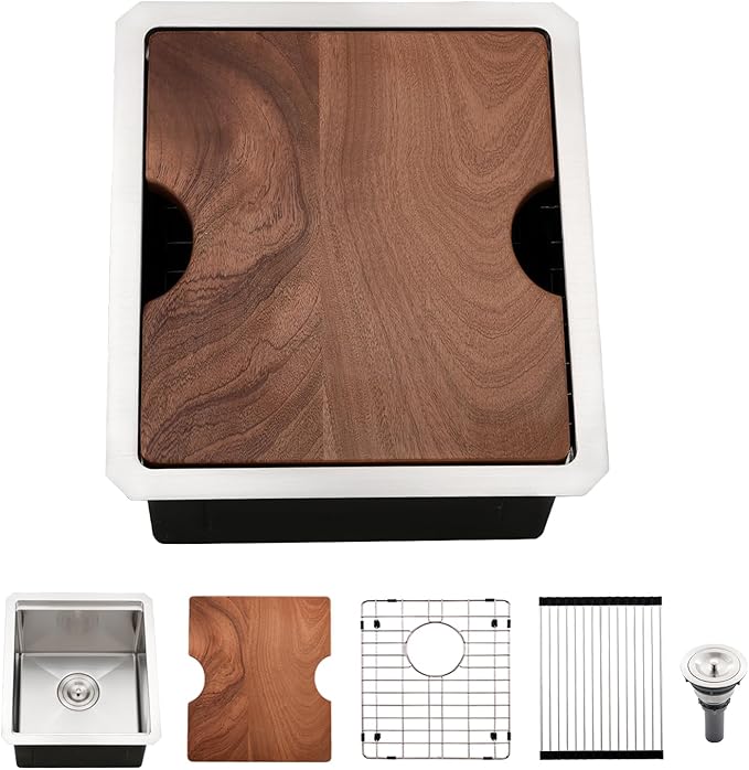 Undermount Bar Sink Stainless Steel, 15 x 17 Inch Undermount Workstation Small 16 Gauge Single Bowl Outdoor Kitchen Bar Prep Sink