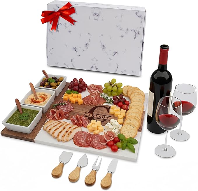 Personalized Housewarming Gift for New Home, Marble Wood Charcuterie Board, Custom Laser Engraved Cheese Serving Board, Realtor Closing Gift, New Apartment First Home Gift For Newlywed Couple, Friends