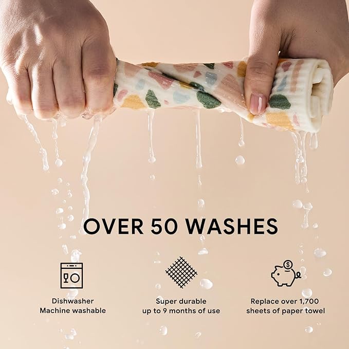 RECYCO Swedish Dishcloths for Kitchen | 4 Pack Oversized Washable Dish Rags | Large Cellulose Reusable Cleaning Paper Towels | Absorbent Counter Dish Cloth Sponge XL Kitchen Wipes, 12" L x 10" W