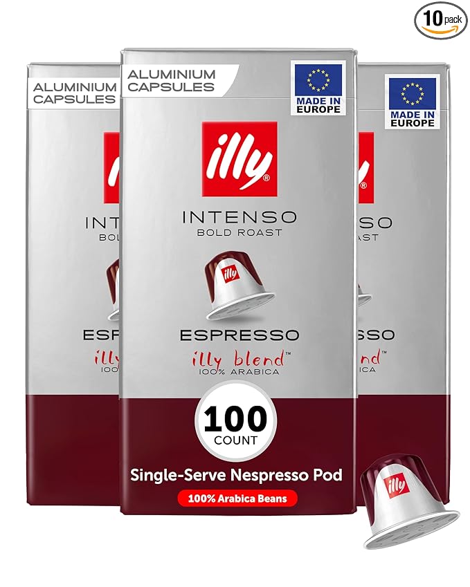 illy Aluminum Espresso Capsules - Compatible with Nespresso Machines - Intenso Bold Roast Coffee - Full of Flavor - Notes of Cocoa and Dried Fruit - Single Serve Capsules - 10 Count (Pack of 10)