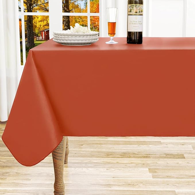 homing Rectangle Vinyl Tablecloth, Waterproof Spillproof Plastic Flannel Backed Table Cloth, Wipe Clean Table Cover for Dining, Buffet Parties and Camping (Rust, 54" x 78")