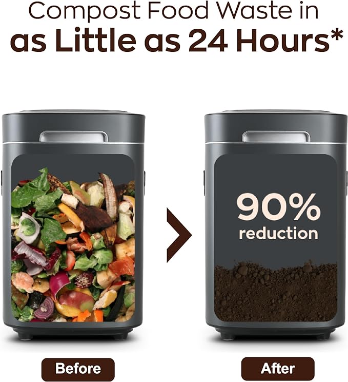 Reencle Prime Electric Composter - 14L Kitchen Composter, Decomposes Up to 2.2 lbs Food Waste Daily, Odorless Indoor Composting with Whisper-Quiet Technology & Rapid Decomposition (Silver)