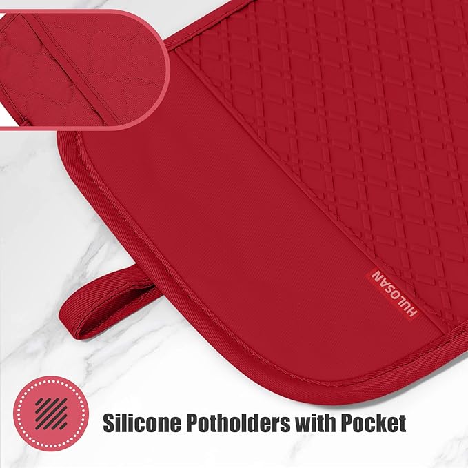 Oven Mitt and Pot Holders Sets, Quilted Cotton Terry Cloth,Non-Slip Pot Holder, Silicone Oven Mitt Heat Resistant, Oven Mittens 7.3"x14.2", Hot Pad 7"x10" & Dish Cloths 13"x25"