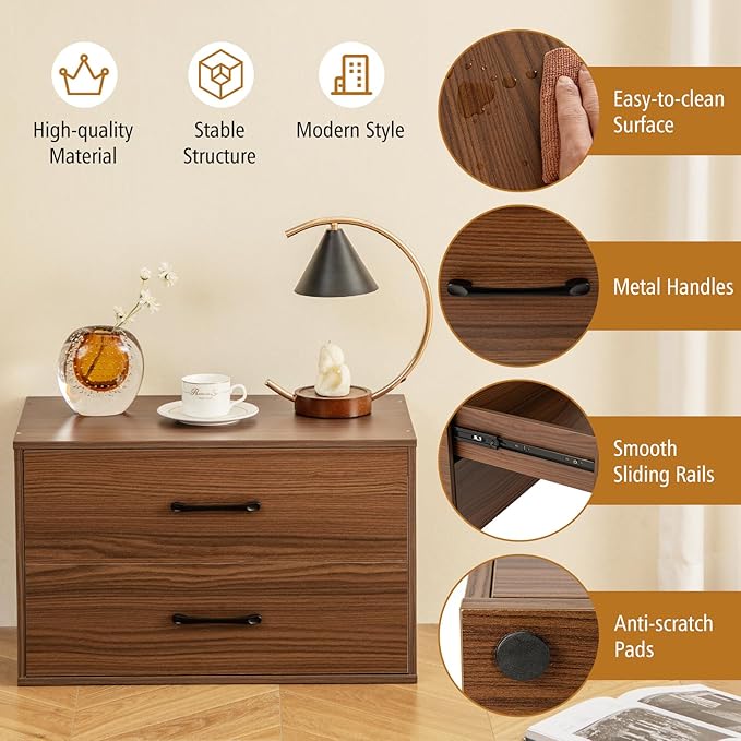 Giantex Stackable 2-Drawer Dressers for Bedroom - Short Dresser Two Drawer Storage Cabinet w/Handles & Anti-Topping Device, Small Dresser Chest of 2 Drawers for Closet Bedroom (2, Walnut)