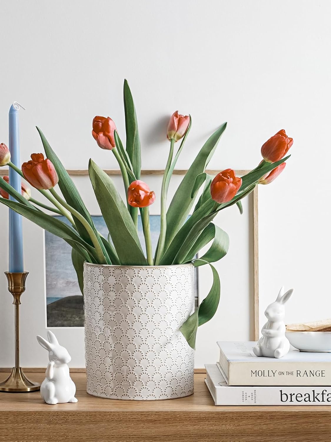 LE TAUCI Utensil Holder, 7.1" Ceramic Kitchen Utensil Holder for Counter top, Embossed Cooking Utensil Organizer for Spatula & Spoon, Kitchen Decor, Set of 1, Arctic White,Fireworks