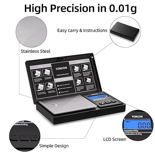 Gram Scale- 500g Ultra-Precise Digital Scale 0.01 Gram Accuracy for Jewelry, Diamonds, Gold & Silver, Portable Pocket Scale with LCD Display, Tare Function - Perfect for Jewelers & Collectors