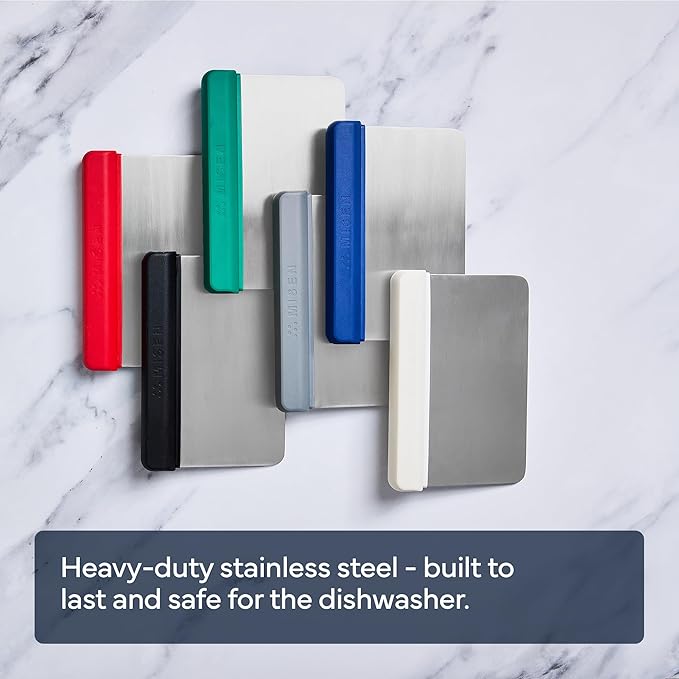 Misen Stainless Steel Bench Scraper - Versatile Food Scraper with Walnut Handle - Ideal for Kitchen, Pastry & Dough - Durable Cutting Board Scraper Tool for Effortless Transfer into Pots & Pans - Blue