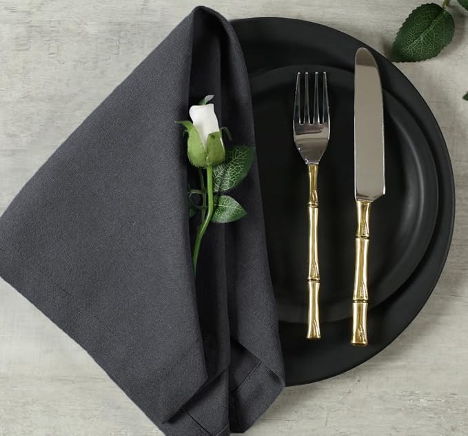 Bedding Craft Cotton Dinner Cloth Napkins Set of 12 – 18x18 Dark Grey Fabric – Reusable & Machine Washable Dinner Napkins for Weddings, Restaurants & Everyday Use