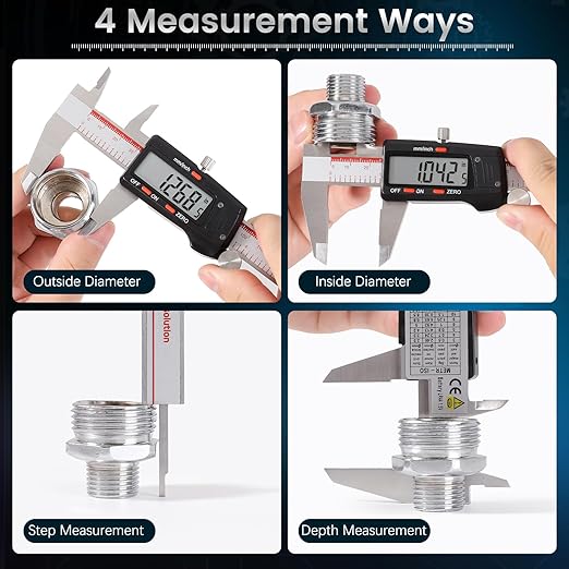Housolution Digital Caliper 6 Inch, Caliper Measuring Tool with Large LCD Screen, Inch/MM, 4 Measuring Ways, Auto-Off LCD Stainless Steel Micrometer Vernier Caliper for Printing Jewelers Woodworkers