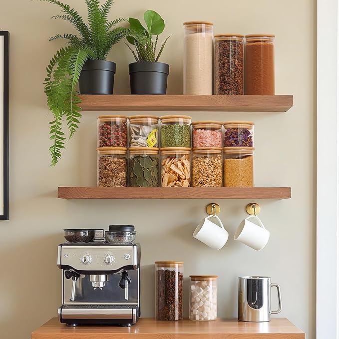 ComSaf 0.5 Qt Glass Food Storage Jars Set of 6, Clear Glass Storage Containers with Lids, Pantry Organization Jar, Spice, Blooming Tea, Coffee, Cookie and Sugar Container, Small jar Set for Kitchen