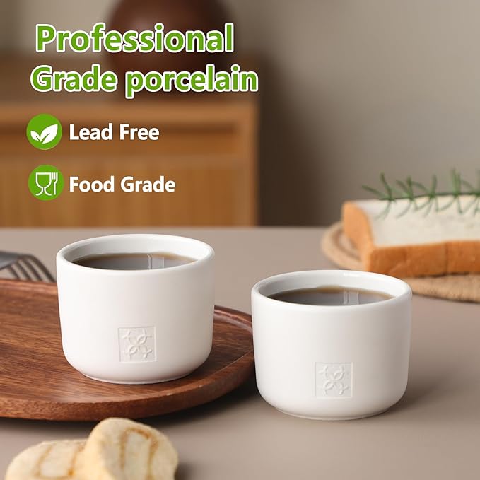 Porcelain Espresso Cups Set of 2, 3.5-4 oz Ceramic Small Coffee Cups, White Demitasse Cups for Espresso Coffee or Tea Shot Cups, Microwave Dishwasher Safe.