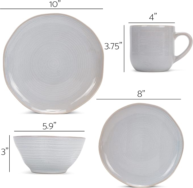 Elanze Designs Reactive Glaze Farmhouse Rustic Boho Ceramic Stoneware Dinnerware 16 Piece Plate Bowl Mug Dish Set - Service for 4, Pale Grey