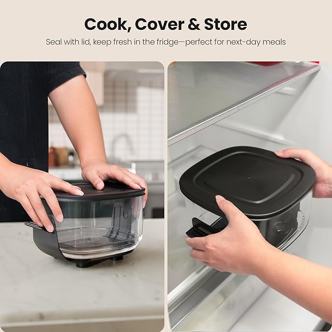 Kismile Upgraded 5-in-1 Glass Air Fryer, Portable Airfry with Dual Glass Bowl Design(4.7 QT & 2.6QT), Adjustable Temp &Time, Freezer & Dishwasher Safe, Bake, Roast, Air Fryer, Keep Warm, Crisp