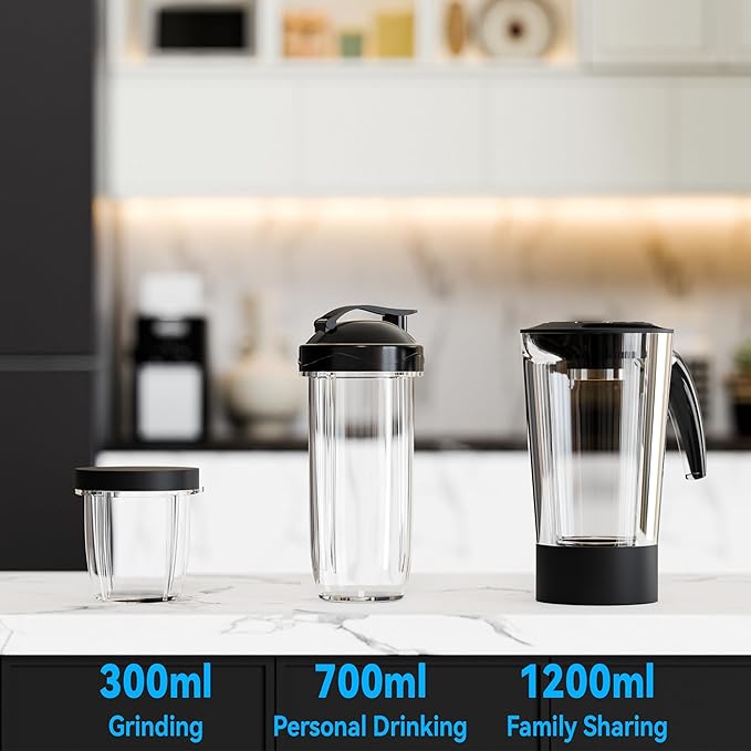 Blender with Meat Grinder & 3 Jars (40oz/24oz/10oz) - 2-Speed Pulse Control for Smoothies, Ice Crushing, Frozen Fruit, Grinding & Mixing - Includes 17oz Food Processor, To-Go Cups