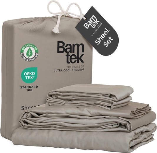 100% Viscose from Bamboo Sheets King Size, Super Soft Bedding Set, 4PC Cooling Sheets for Hot Sleepers, Vegan Silk Moisture Wicking, Organically Grown Bedsheet, Sand -76" x 80"
