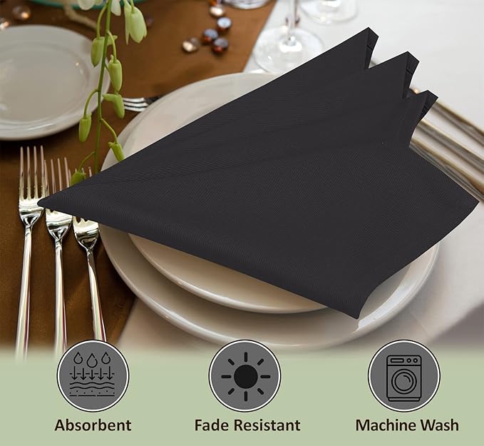 Ruvanti Cloth Napkins Set of 6, 18x18 Inches Napkins Cloth Washable, Soft, Durable, Absorbent, Cotton Blend. Table Dinner Napkins Cloth for Hotel, Lunch, Restaurant, Wedding Parties - Black