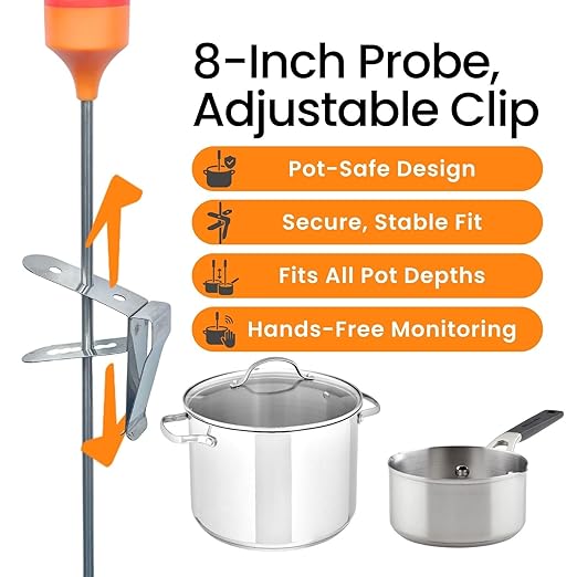 AI Bluetooth Candy & Meat Thermometer with 20+ Presets, Smart Alerts via App (Type-C Rechargeable) Digital Instant Reading for Candy Making, BBQ, Deep Frying, & Liquids, 8" Long Probe,CT180-BT