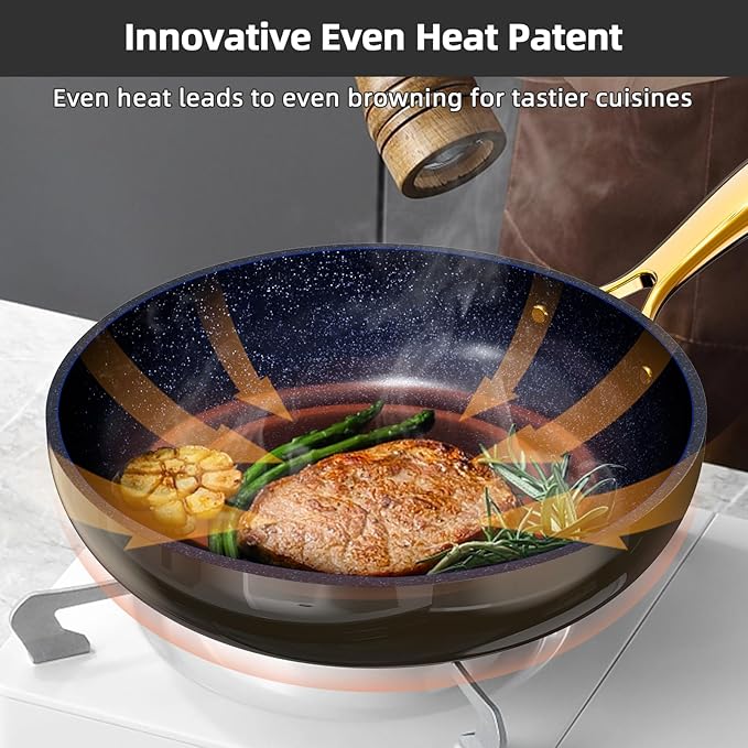 Nuwave Lux LE 13-Pc Cookware Set with Elegant Gold Handle, Diamond Infused Ceramic Non-Stick, PFAS Free, Premium Metal Lids, Ergonomic Stay-Cool Handles, Induction Ready & Compatible w/All Cooktops