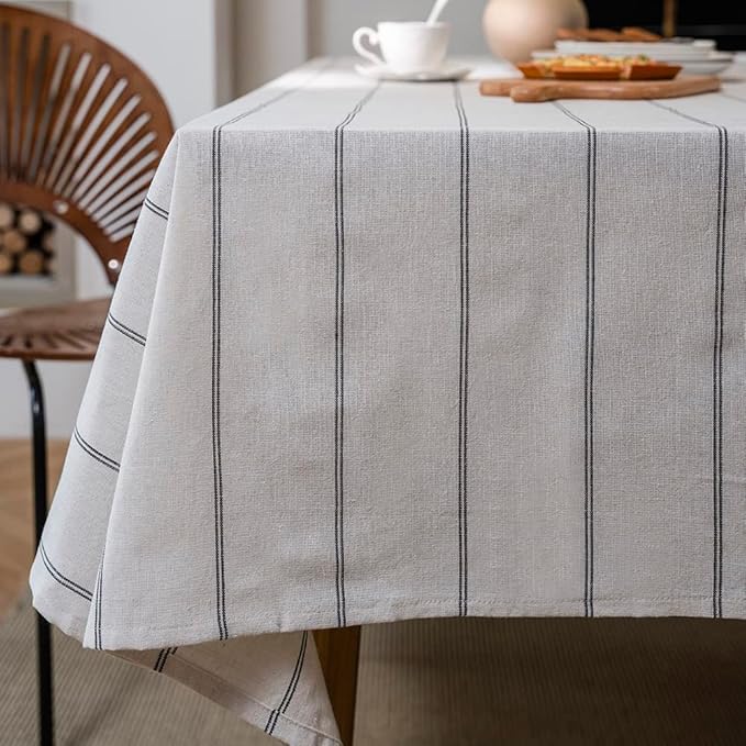 ArtBud Cotton Linen Table Cloths Boho Farmhouse Heavy Fabric Table Cover Burlap Striped Washable Table Top for Parties Coffee Kitchen Picnic Rectangle/Oblong, 55"×102"(8-10 Seats)