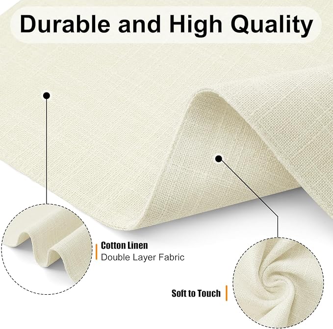 Homaxy Cloths Placemats for Dining Table Set of 4, Heat Resistant Washable Cotton Linen Blend Table Mats, Easy to Clean Place Mats for Indoor Outdoor Party Kitchen Decoration, 13" x 19", Cream