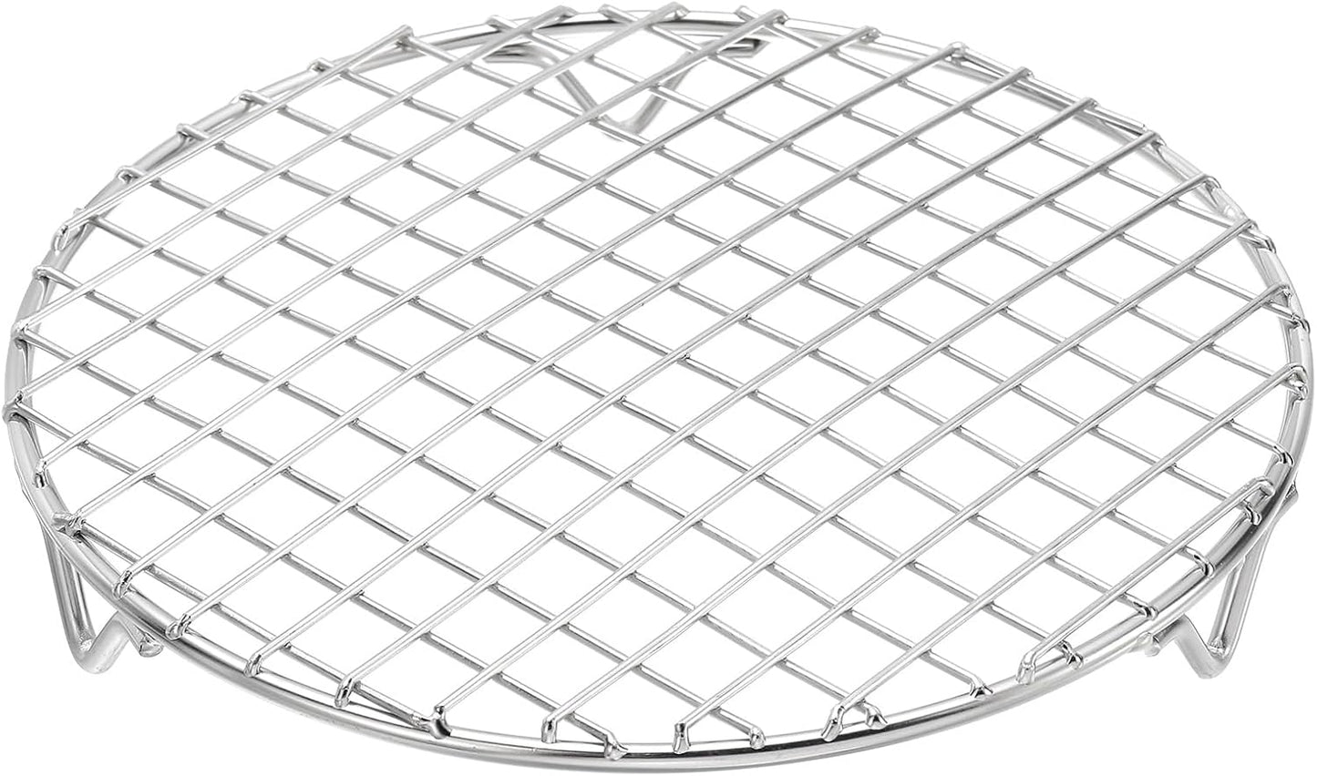 uxcell Round Cooking Rack with Legs, Dia 7.5 Inch 304 Stainless Steel Barbecue Grill for Cooking Baking Barbecue Air Fryer Racks, Silver