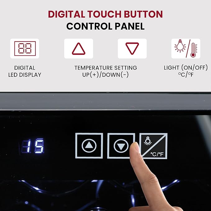 Koolatron Wine Fridge - Wine Cooler, 20 Bottle Wine Cabinet for Champagne, Red & White Wine, Freestanding Cellar For Bar, Home, Kitchen, Double Paned Glass Door, (48L)