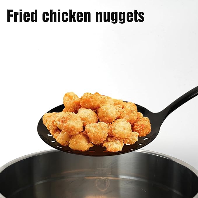 Skimmer Spoon, Slotted Spoons for Cooking, Slotted Spoon, Kitchen Stainless Steel Slotted Serving Spoon, Stainless Steel Strainer, Black