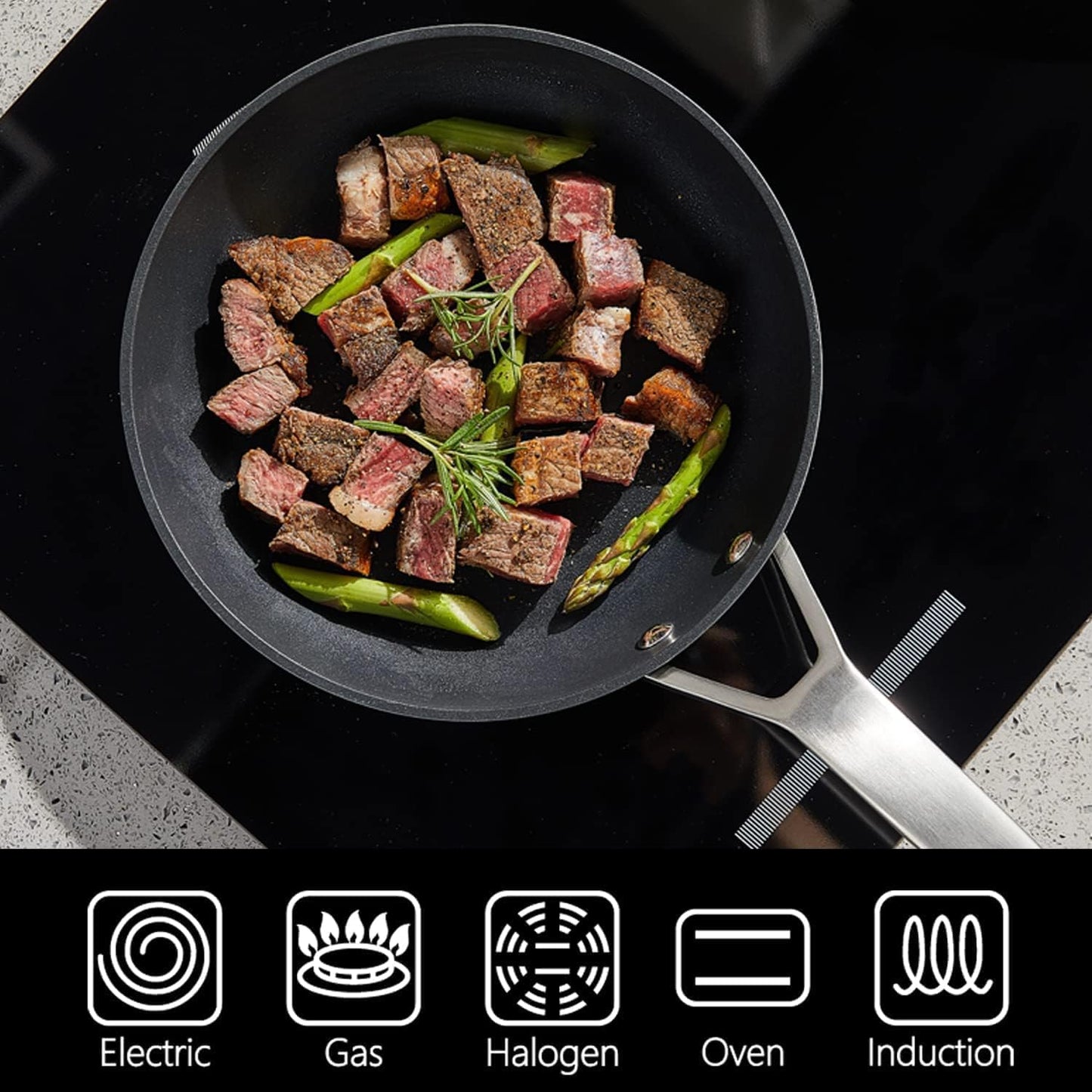 MsMk 11 Inch Nonstick Frying Pan with Lid，Titanium and Ceramic Nonstick skillet with lid, PFOA Free Non-Toxic, Stay-Cool Handle, Scratch-resistant, Induction Skillet With Lid for Induction, Ceramic