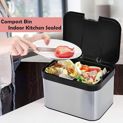 Compost Bin for Countertop, Compost Bucket Indoor Sealed, Food Waste Caddy, 1.13 Gallon Kitchen Compost Container with Lid, Compact and Easy Clean, Black Matte