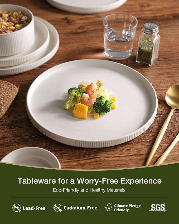 famiware Star Plates and Bowls Sets, Modern Stoneware Dinnerware Sets for 8, 24-Piece Kitchen Dish Set - Microwave and Dishwasher Safe, Chip and Scratch Resistant, Matte White