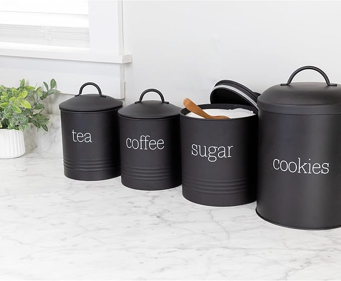 AuldHome Design Enamelware Black Sugar Canister; Modern Farmhouse Staples Storage for Kitchen
