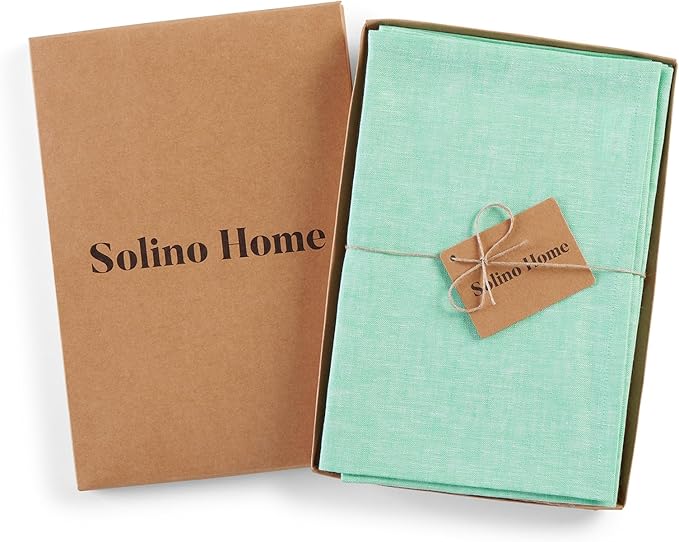 Solino Home Linen Cloth Napkins Set of 4-100% Pure Linen Chambray Aqua Dinner Napkins 20 x 20 Inch - Athena, Handcrafted and Machine Washable