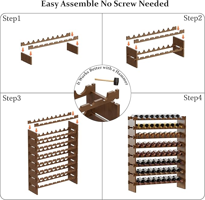 Bambloom Wine Rack Freestanding Floor, Wooden Stackable Bottle Storage Rack for Kitchen,Cellar. 72 Bottles Wine Holder Display Shelves for Champagne(Walnut)