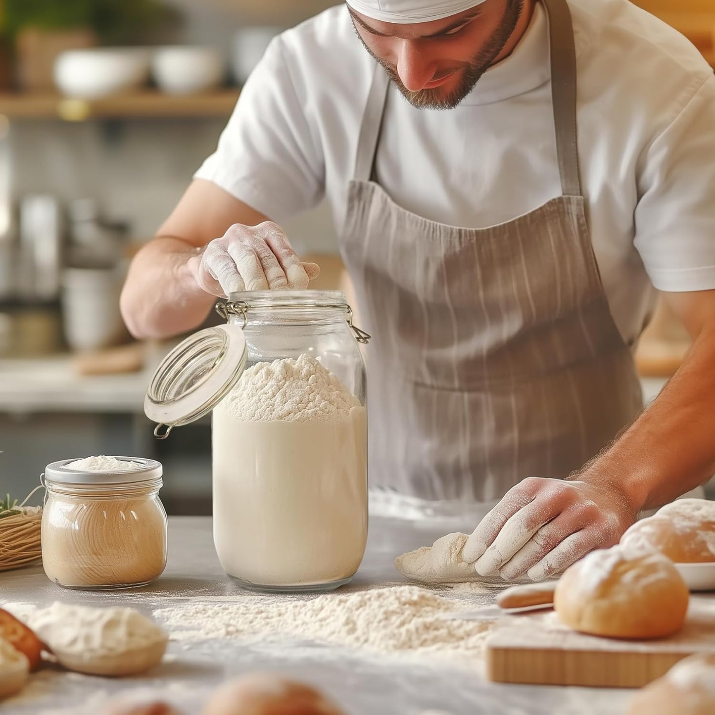 ComSaf Large Glass Jars with Lid 64 oz, Large Mason Jars Set of 3, Glass Canisters with Airtight Lids, Half Gallon Canning Jar with Seal Wire Clip Fastening for Kitchen, Pickle, Flour, Sugar, Cereal