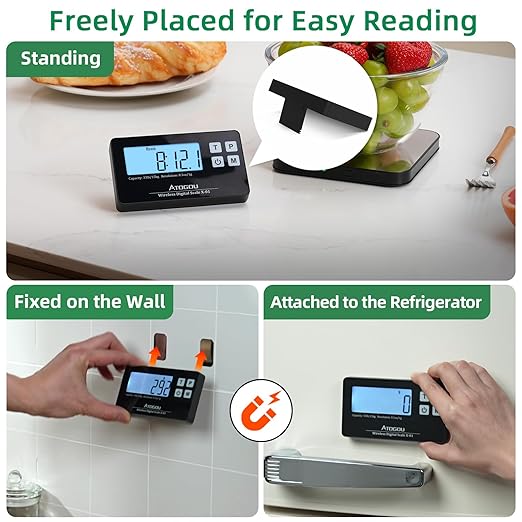 Aotgou Food Scale, 33lb Wireless Kitchen Scale with Remote Display, 1g/0.1oz Precise Graduation, Food-Grade 304 Stainless Steel, Digital Scale for Cooking, Baking, Postage, Shipping Black&Grey