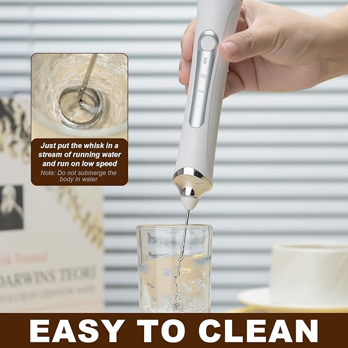 Handheld Electric Milk Frother with 2 Heads, Coffee Whisk Foam Mixer with USB Rechargeable 3 Speeds, Foam Maker Blender for Latte, Cappuccino, Hot Chocolate, Egg (White with stand)