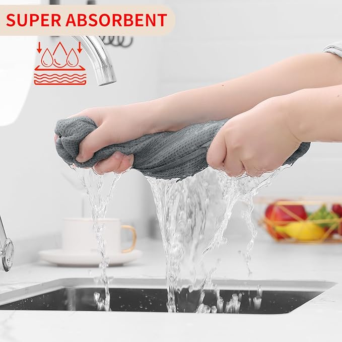 Homaxy 100% Cotton Waffle Weave Kitchen Dish Cloths, Ultra Soft Absorbent Quick Drying Dish Towels, 12 x 12 Inches, 6-Pack, Grey