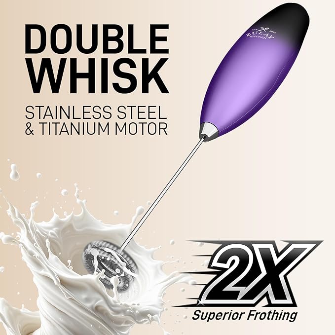 Zulay Kitchen Whisk Milk Frother with 4 Duracell Batteries - Powerful Handheld Foam Maker for Coffee, Lattes, Matcha, Hot Chocolate & Cappuccinos - Whip Creamy Froth in Seconds