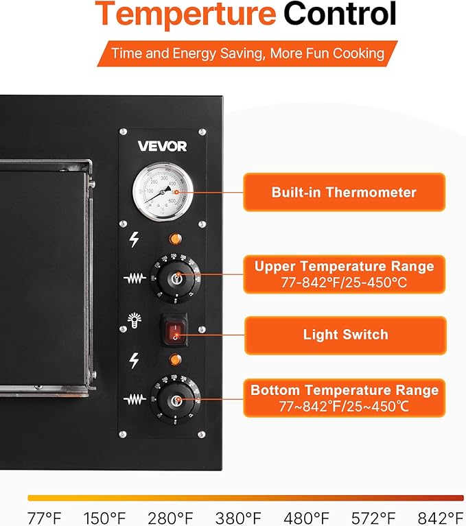 VEVOR Pizza Oven Electric, 24" Commercial Countertop Pizza Oven, 842°F Max Temp, 4200W Indoor Pizza Maker with Thermometer, Dual Temp Control Knob, Even Heat Pizza Cooker for Restaurant and Home Use