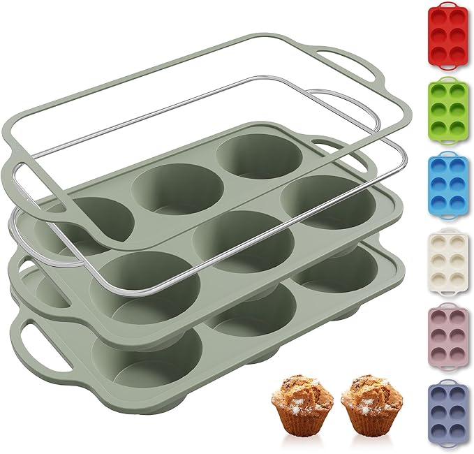 2 Packs 6 Cups Silicone Muffin Pan with Metal Reinforced Frame Cupcake Pan Tray Egg Molds Mother Day Best Mama Bonus Mom Ever Mother In Law Gifts Step Mom Stepmom Grandma Gigi Granny Nana Present