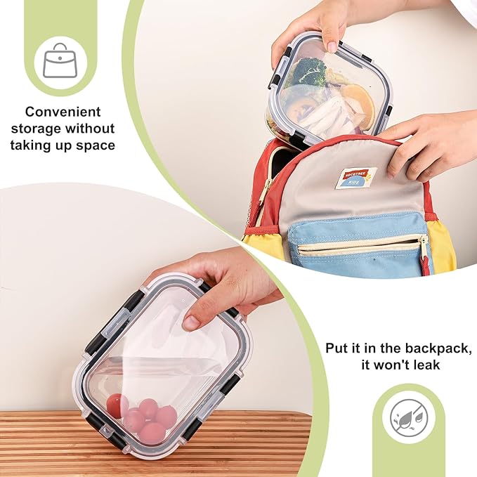 [8 Pack] Glass Meal Prep Containers with Lids, Extra Thick Airtight Glass Food Storage Set (5.1oz–51oz), Leakproof Lunch Boxes for Leftovers, Pantry Storage & Kitchen Organization, BPA-Free