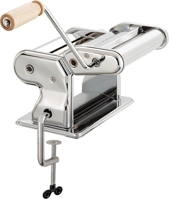 Fante’s Double Cutter Classic Pasta Maker, Hand-Crank Noodle Press with Adjustable Thickness Settings for Fresh Homemade Pasta, Dumplings