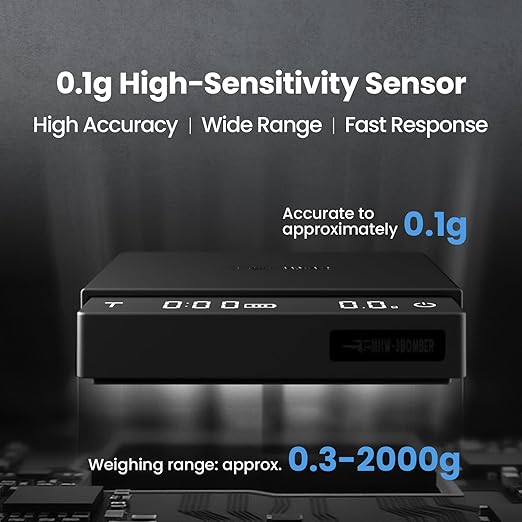 MHW-3BOMBER Super Mini Espresso Scale with Timer, Digital Coffee Scale with Espresso/Pour Over/Manual Mode, Rechargeable Coffee Bean Scale, Portable Scale with a Storage Bag for Outdoor Use,ES5788B