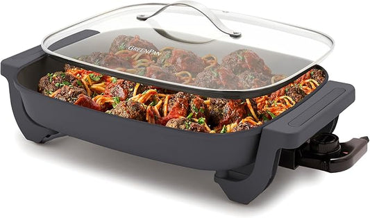 GreenPan Advanced 12” X 15” Electric Skillet with Lid, 7QT Capacity for Family Meals, Healthy Ceramic Nonstick PFAS-Free Coating, Fry, Sauté, Steam, Simmer, Sear, Stir Fry, Dishwasher Safe, Graphite