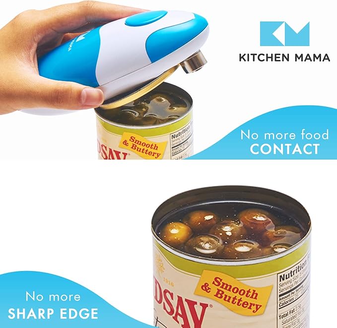 Kitchen Mama Auto Electric Can Opener: Open Your Cans with A Simple Press of Button - Automatic, Hands Free, Smooth Edge, Food-Safe, Battery Operated, YES YOU CAN (Sky Blue)