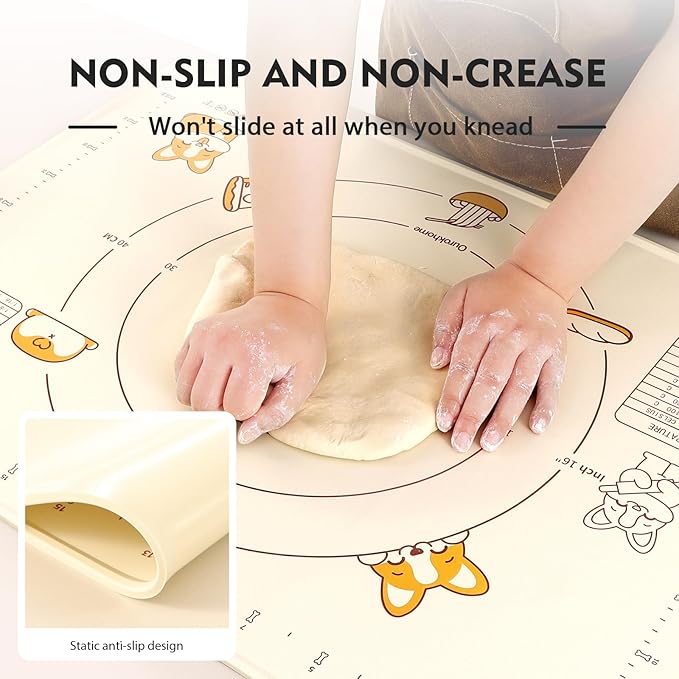 Ourokhome Silicone Baking Mat Sheet and Pastry Dough Cutter, 0.5 Inch Thick 28" X 20" BPA free Silicone Rolling Mat, Non-Stick and Anti-Slip, Dishwasher Safe (Beige)