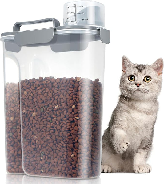 TBMax Large Cat Food Storage Container, Portable Dog Food Container with Upgraded Large Spout and Cup, Travel Pet Food Storage Dispenser for Small Animal Kibble Storage, Bird Seed Container - Grey