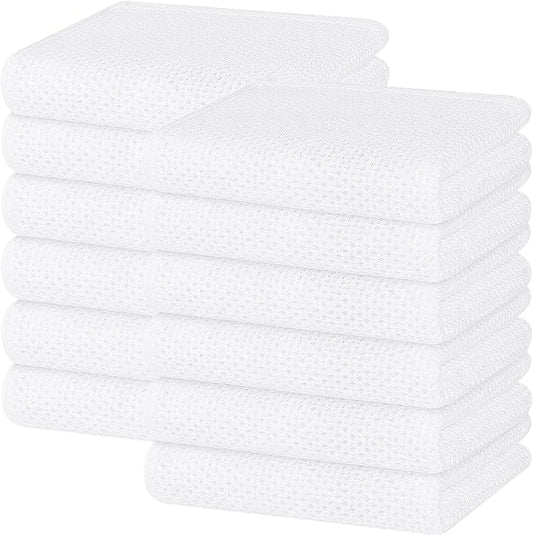 Homaxy 100% Cotton Waffle Weave Kitchen Dish Towels, Ultra Soft Absorbent Quick Drying Cleaning Towel, 13 x 28 Inches, 12-Pack, White