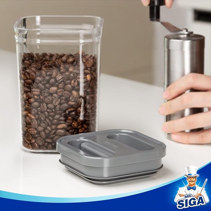 MR.SIGA 4 Pack Airtight Food Storage Container Set, BPA Free Kitchen Pantry Organization Canisters with One-handed Leak Proof Lids, 1L / 33.8oz, Medium, Gray