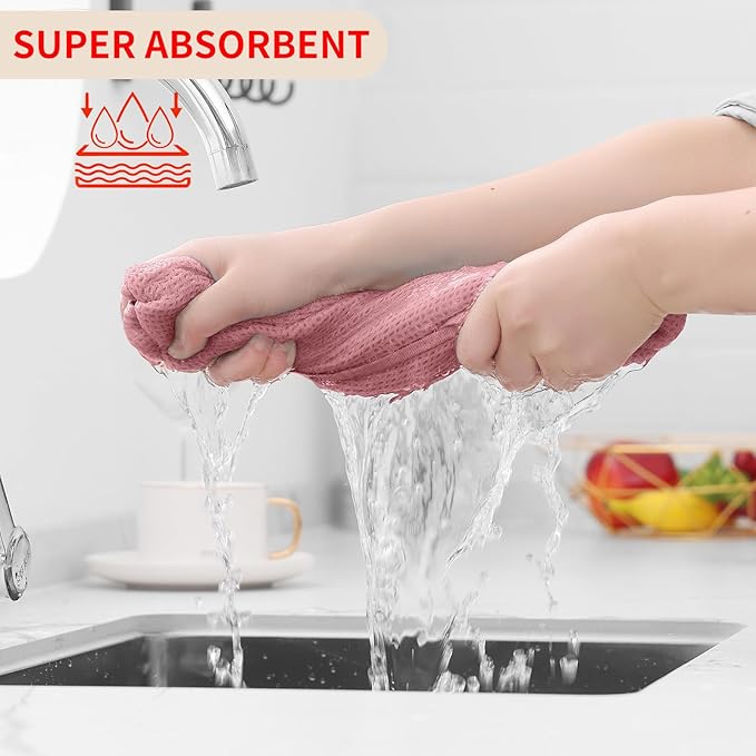 Homaxy 100% Cotton Waffle Weave Kitchen Dish Towels, Ultra Soft Absorbent Quick Drying Cleaning Towel, 13 x 28 Inches, 4-Pack, Dried Rose
